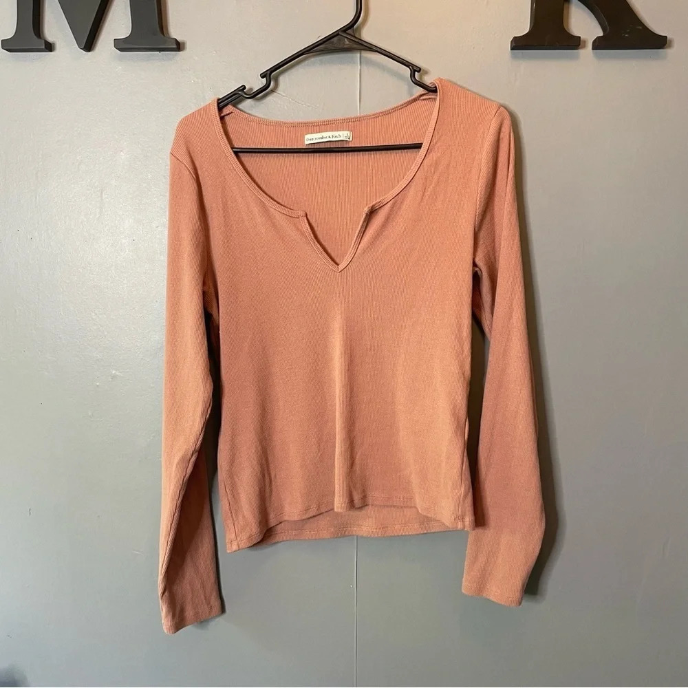 Abercrombie‎ & fitch rose pink ribbed long sleeve shirt size large